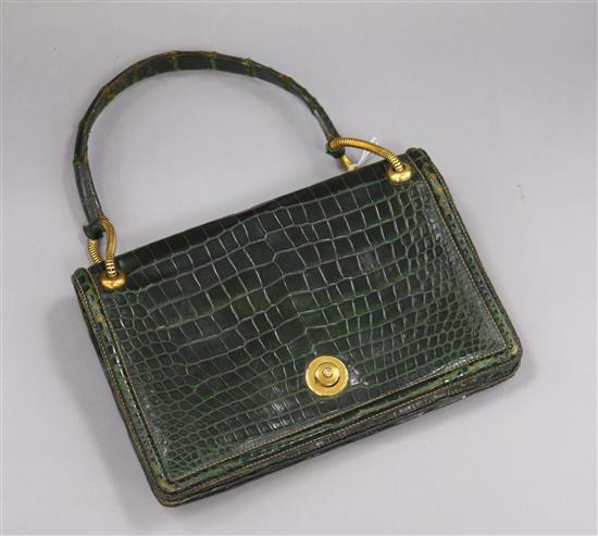 A Hermes green crocodile skin handbag length 25cm